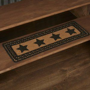 Farmhouse Braided Jute Stair Tread 27" Stenciled Stars Rectangle Table Runner